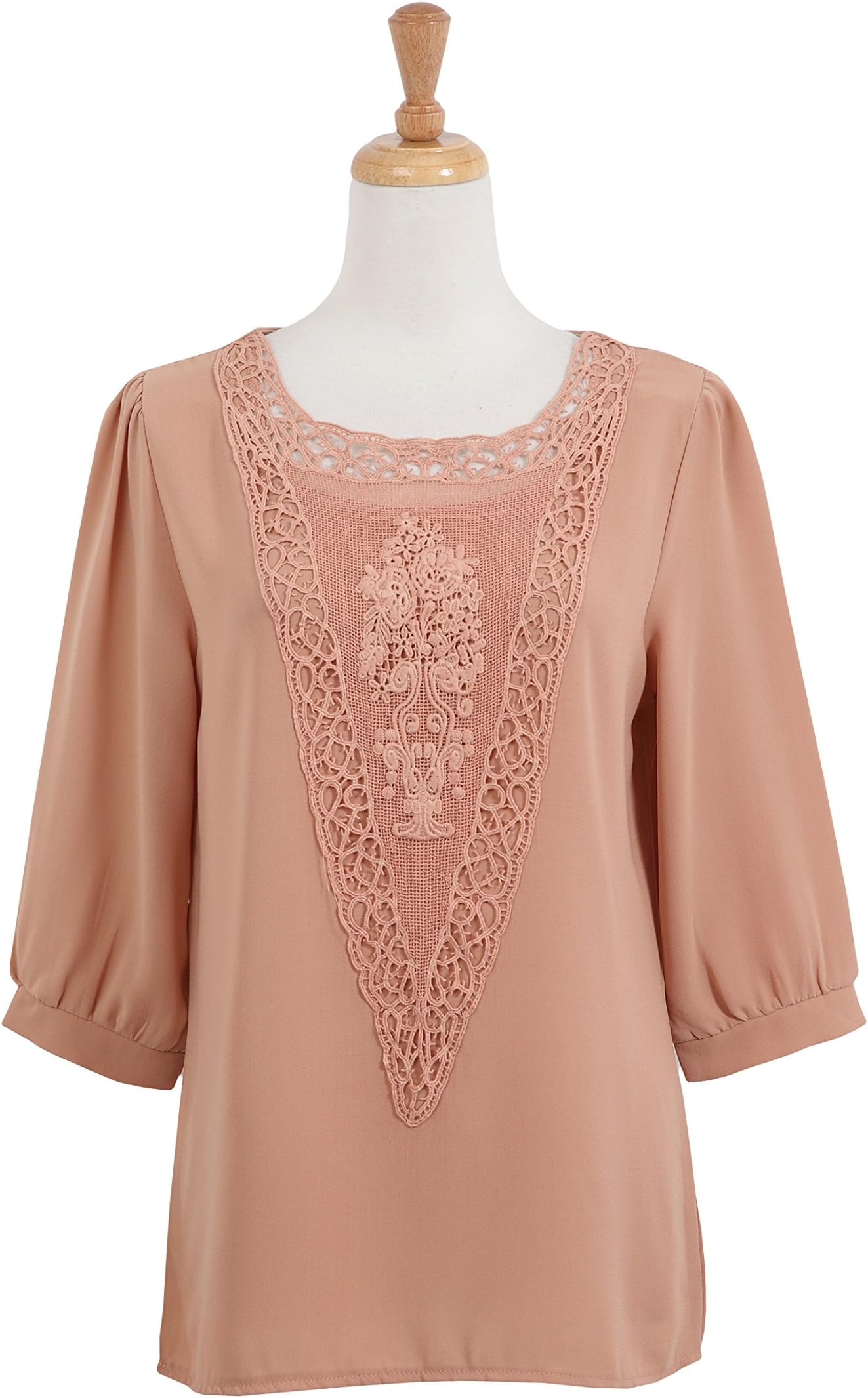 YOCO Women's Chiffon Top With Crochet Embroidered V-Shape Front