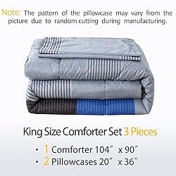 Andency Stripe Blue Comforter Set King Size, 3