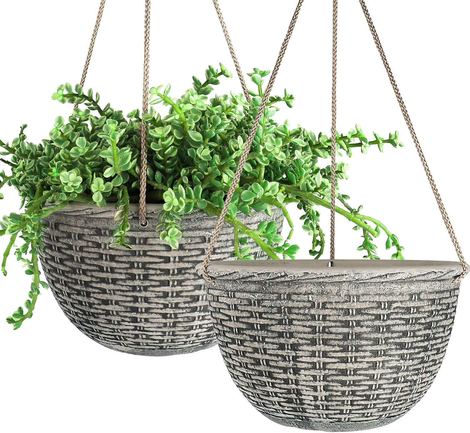 LA JOLIE MUSE Hanging Planters Indoor, 9.8 Inch Hanging Pots for Plants Indoor, Stone Color, Weave Pattern, Set of 2: Garden & Outdoor