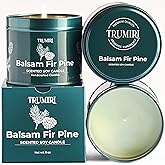 Balsam Fir Pine - Soy Candles for Home Scented - 5oz Natural Clean Non Toxic - for Fall Winter Christmas Holidays - Long Lasting Highly Scented Pet Safe Luxury Tin - Velas Aromáticas para el Hogar