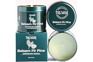 TRUMIRI Balsam Fir Pine - Soy Candles for Home Scented - 5oz Natural Clean Non Toxic - for Fall Winter Christmas Holidays - Long Lasting Highly Scented Pet Safe Luxury Tin - Velas Aromáticas para el Hogar