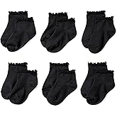 Amazon Essentials Girls' Lettuce Edge Ankle Socks, 6 Pairs