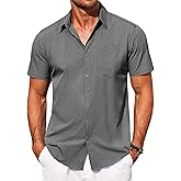 COOFANDY Men's Short Sleeve Button Down Shirt Casual Summer Beach Shirts Vacation Wedding Shirt with Pocket