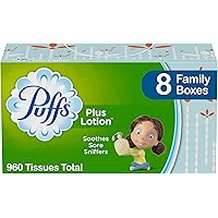 Puffs Plus Lotion Facial Tissues, 8 Family Boxes, 120 Tissues per Box (960 Tissues Total)
