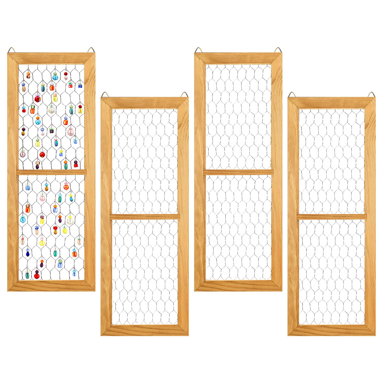 Photo 1 of Chunful 4 Pack Chicken Wire Wooden Frame Unfinished Wood Window Frame with Chicken Wire Mesh for Crafts Photos Jewelry Decoration (Natural Wood)