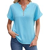 Quatrefox Womens Summer Tops Trendy 2025 Short Sleeve Shirts V Neck Blouse Textured Beach Vacation Clothes