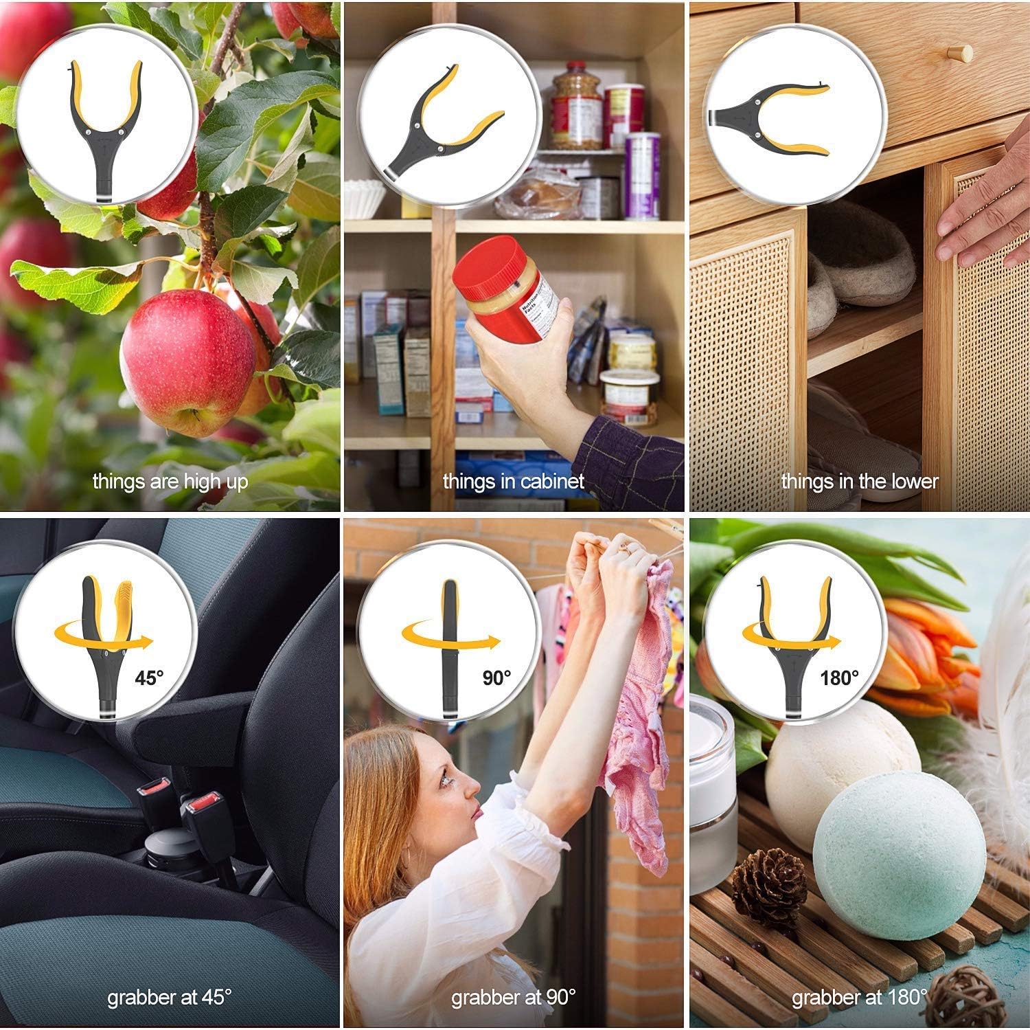 Jellas 2-Pack 32 Inch Grabber Reacher Tool with Shoehorn, 90° Rotating Head Grabber Tool for Elderly, Outdoor and Indoor Trash Picker Grabber(Yellow): Health & Personal Care