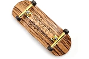SPITBOARDS® 34 mm Fingerboard Complete Wood Pro Set-Up (Pre-Assembled, 5-Layers), Pro Trucks, CNC Bearing Wheels, Foam Grip Tape, (Deck: Zebra Wood, Trucks: Gold, Wheels: Brown)