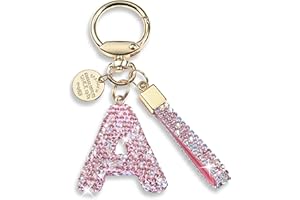JINGUAZI Pink Blue White Initial Letter Keychain Gift for Women Girls Bling Sparkly Cute Backpack Car Key Accessories Lanyard