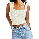Labolliy Women Square Neck Crop Tank Tops Sleeveless Wide Strappy Lettuce Trim Going-Out Cami Vest Tops