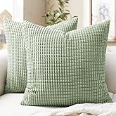 Softalker Throw Pillow Covers 18x18 Inch, Set of 2, Soft Corduroy Boho Stripe Decorative Pillow Cover, Couch Fluffy Pillow Cover for Farmhouse Home Decor Bed Living Room, Sage Green