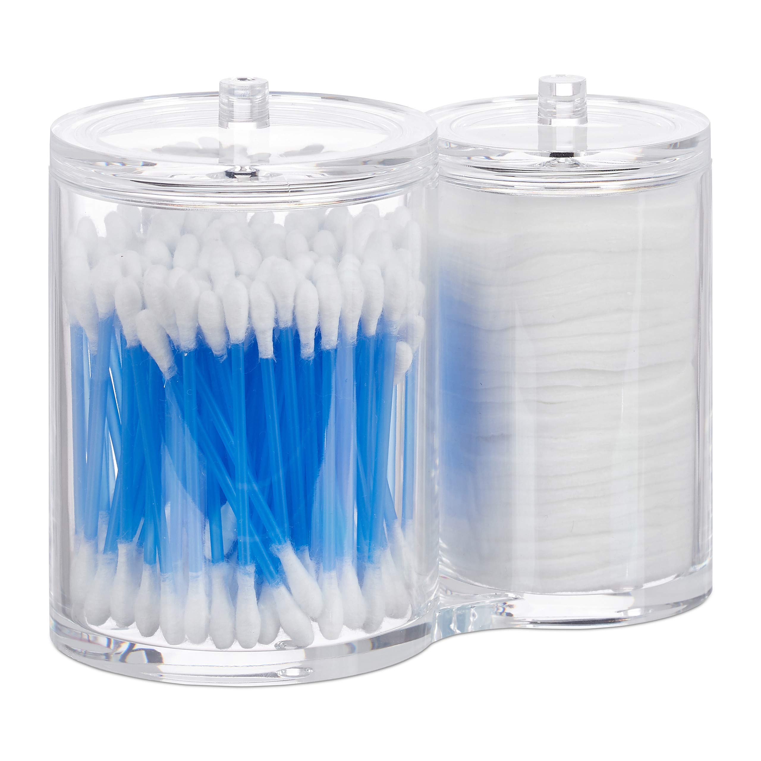 Relaxdays Double Swab Storage Container & Cotton Pad Holder, Lidded, Easy-Care, Acrylic Organiser, Clear, 12x15x8.5 cm