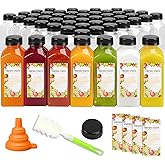 TOMNK 100pcs Juice Bottles, 12oz Plastic Bottles with Caps, Reusable Juice Bottle with Caps Clear Bulk Beverage Containers with Lids, Label, Funnel and Brush for Juicing, Milk, Smoothie and Beverages