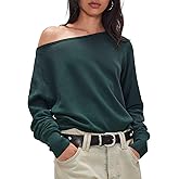 BONITEE Women Off The Shoulder Tops Loose Knit Long Sleeve Tunic Shirts Pullover Sweatshirts Blouse