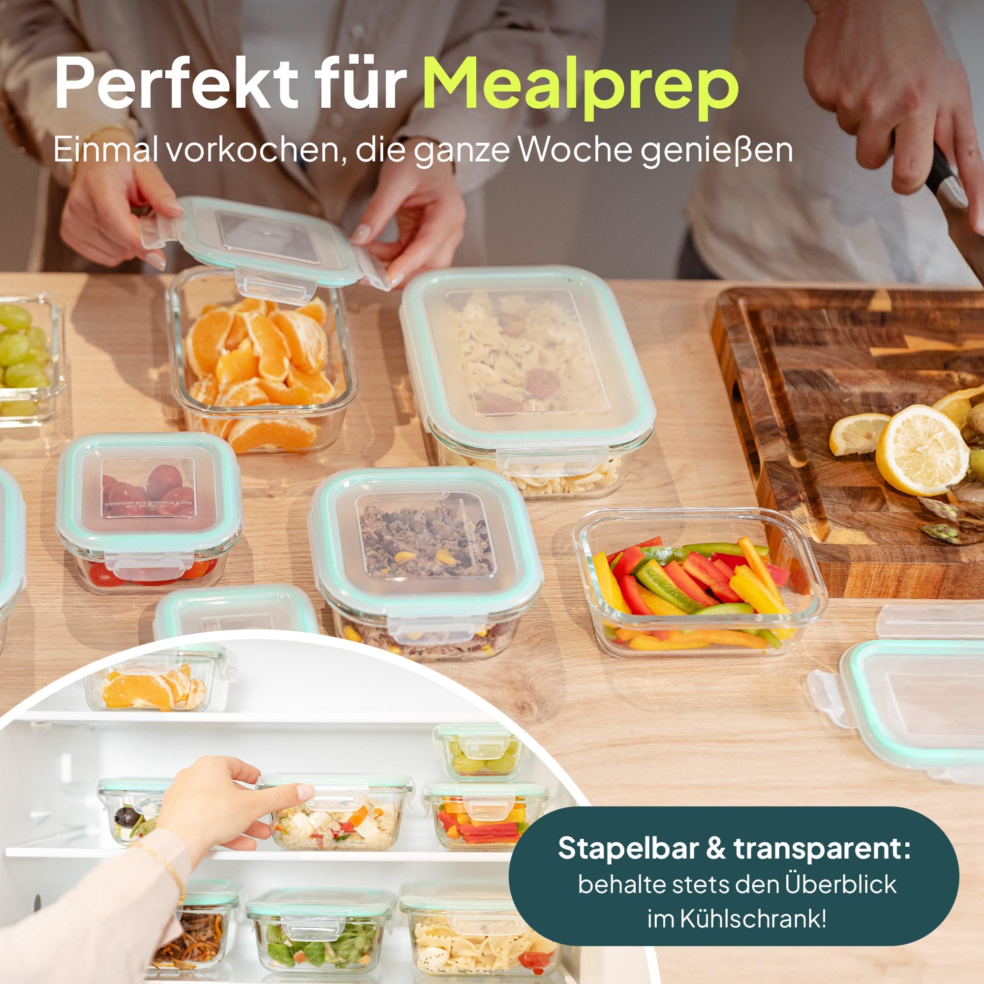 uandu Glasbehälter mit Deckel – Meal Prep Boxen Set 8-teilig – Frischhaltedosen Glas BPA-frei – Spülmaschinen-, Mikrowellen- & Gefrierschrankgeeignet 4