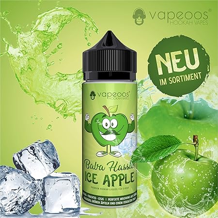 VAPEOOS Premium E-LIQUIDS | BABA HASSAN I Ice Grüner Apfel | 100ml für E-Zigaretten und E-Shishas | 0mg (ohne Nikotin) I Made