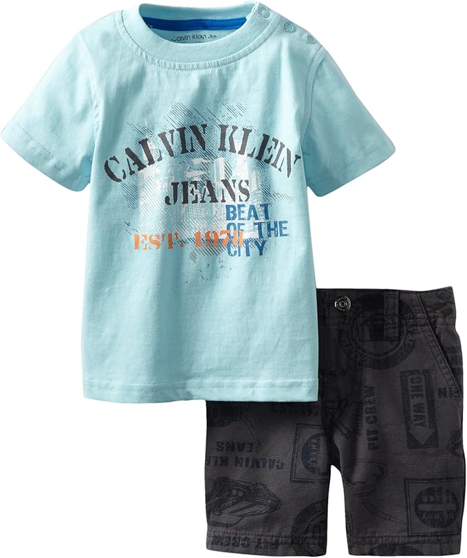 Calvin Klein Baby Boys' Tee With Printed Short, Blue, 24