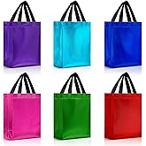 Nush Nush Mix Color Gift Bags Medium Size – Set of 12 Reusable Gift Bags with Handles with Six Vibrant Colors With Glossy Finish - Ideal Goodie Bag for Birthday Party, Christmas, Holidays – 8"x4"x10"