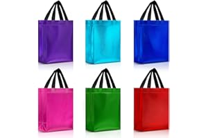 Nush Nush Mix Color Gift Bags Medium Size – Set of 12 Reusable Gift Bags with Handles with Six Vibrant Colors With Glossy Finish - Ideal Goodie Bag for Birthday Party, Christmas, Holidays – 8"x4"x10"