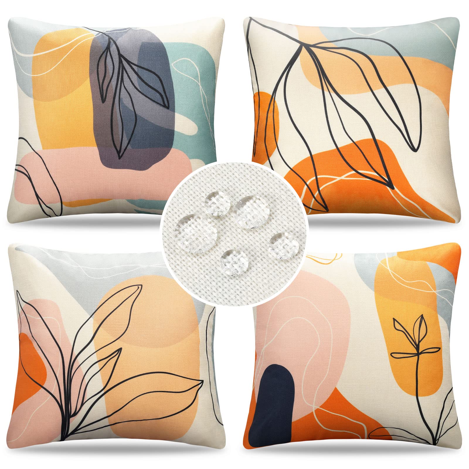 DakTou Outdoor Cushion Covers Waterproof Pillow Covers Boho Modern Abstract Geometric Leaf Spring Summer Throw Pillow Cases 18 x 18 Inch 45 x 45 cm Set of 4 for Sofa Balcony Porch Garden