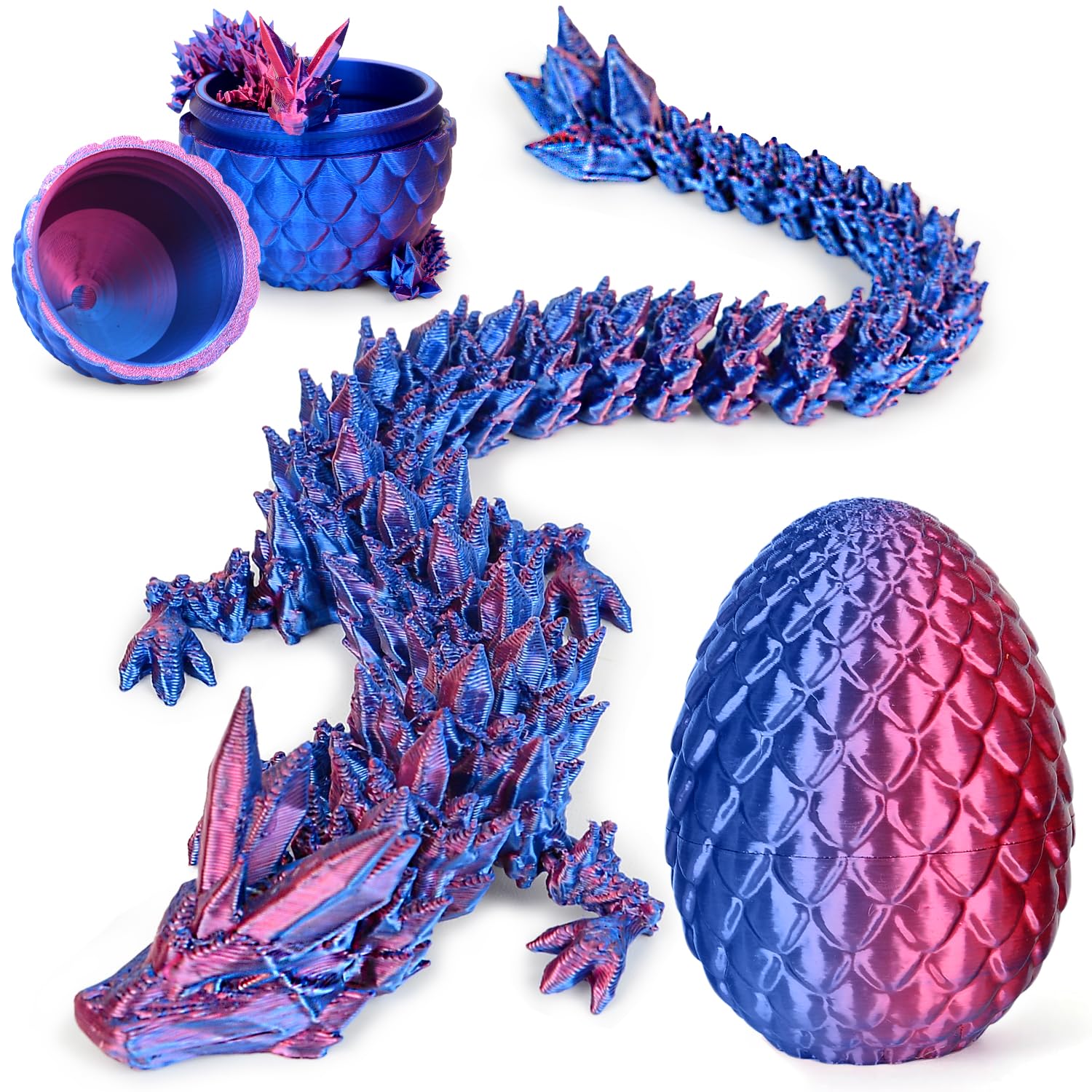 3D Printed Dragon in Egg, Dragon Egg Easter Gifts for Kids, Dragons Toys Easter Basket Stuffers, Fidget Toys for Autism Anxiety Relief, Desk Home Office Decor