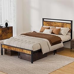 Z-hom Queen Bed Frame with Modern Wood Headboard