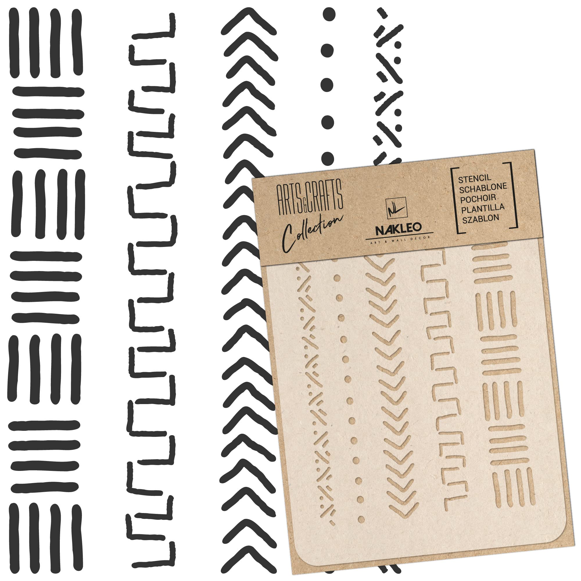 NAKLEO Painting Stencil for Crafts A5 15x21cm, Mudcloth African Boho Pattern, Reusable Plastic DIY & Scrapbooking Drawing Template, Decoupage Art Home Decor, Wall Wood Fabric Furniture
