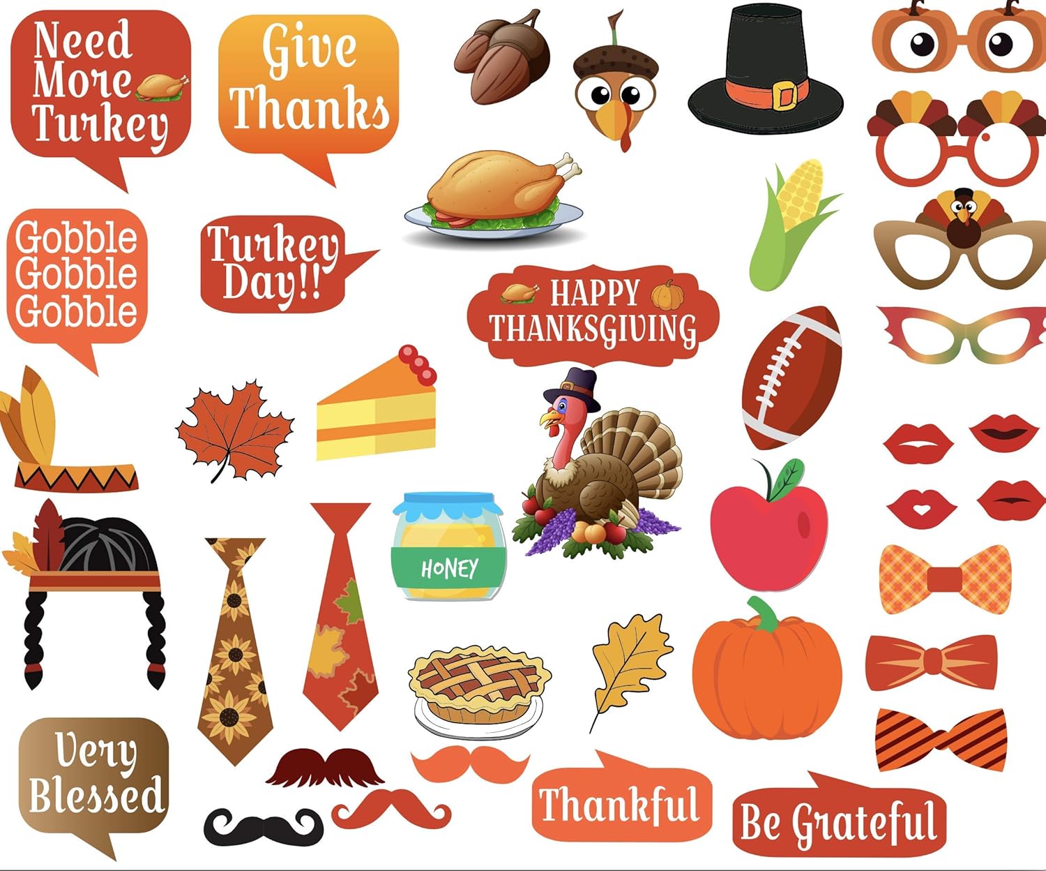 Amazon Com Thanksgiving Photo Booth Props Kit Pack Of 41 Diy