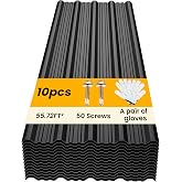 BOBIBAN 10 Pack Corrugated Metal Roofing Panels 45.28x17.72in, Black | Heavy Duty Galvanized Roof Sheets for Sheds Garages Stables &amp; Mobile Homes, Waterproof Metal Siding panels, Includes Screws