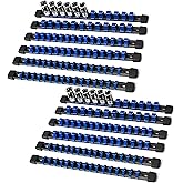 Reniteco Socket Organizer Drive ABS Tools - Blue Socket Holder, Premium Quality 12 Pieces Socket Holders Kit 1/4-Inch x 64 Cl