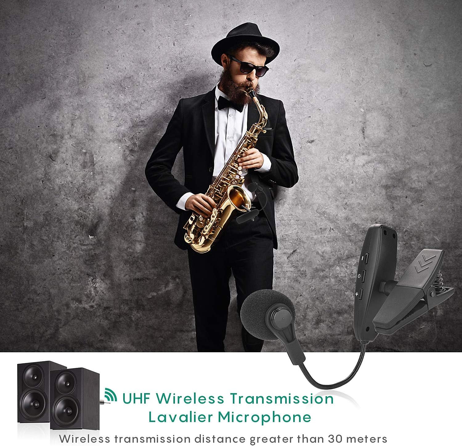 Wireless Instrument Microphone,UHF Clip Condenser Mic,for Horns,Trumpets,Clarinets, Saxophones, Cello, Computer, Phone, Speakers, Voice Amplifier 131ft Range, 1/8＆1/4'' Port: Home Audio & Theater