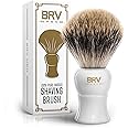 BRV MEN Pure Badger Shaving Brush (19mm knots) - Heavy Resin Handle - Use with Double-Edge Safety Razor, Straight Razor and Shaving Bowl (White)
