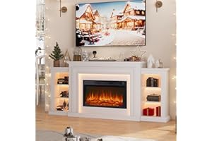 BOSHIRO 80" LED Lights Electric Fireplace with Mantel, Fireplace TV Stand for TVs Up to 90",Modern Entertainment Center with Storage, Delicate Three-Dimensional Molding with Remote Control for Living Room