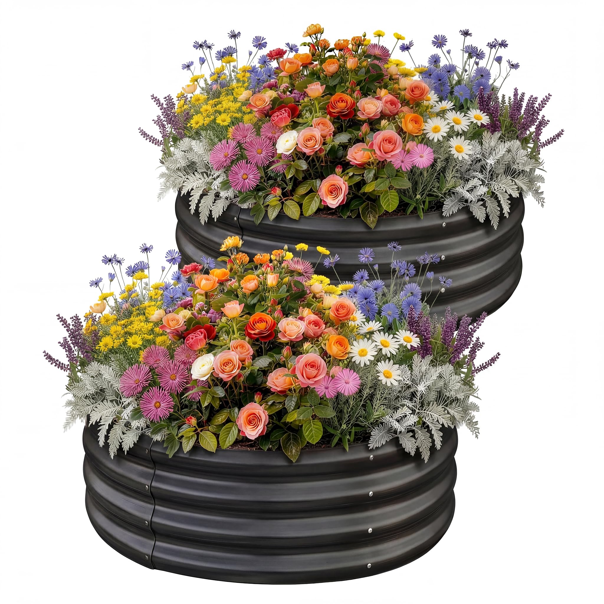 Land Guard Galvanized Raised Garden Bed 2Pcs, Planter Raised Garden Beds Outdoor, Round Clearance Raised Garden Beds for Gardening Vegetables (Gray) Image