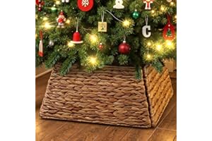 Lanpn Natural Rattan Christmas Tree Collar 17 inch, Decorative Wicker Woven Tree Skirt Basket Stand Base Cover Rustic Farmhouse for Small mini Pencil Silm Artificial Trees Xmas Decor (Oringinal)