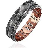 Fashtour 3X Copper Bracelet and Ring for Men, Triple Ultra Strength Magnets, Masculine Design Pure Copper Magnetic Bracelet, Adjustable Length with Sizing Tool