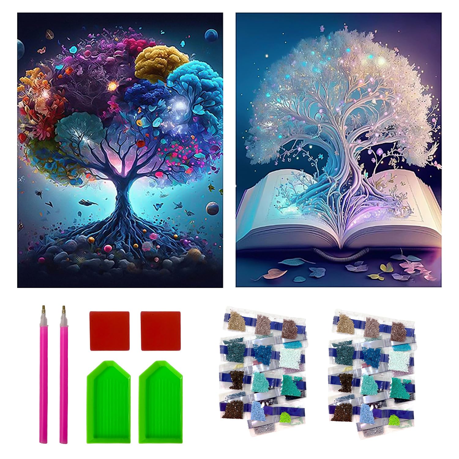 2 Pieces Of Tree Of Life Decorative Paintings, 5d Cross Stitch, Diy Handmade, Diamond Art, Suitable For Home Decoration Wall Paintings, Wall Hanging Paintings