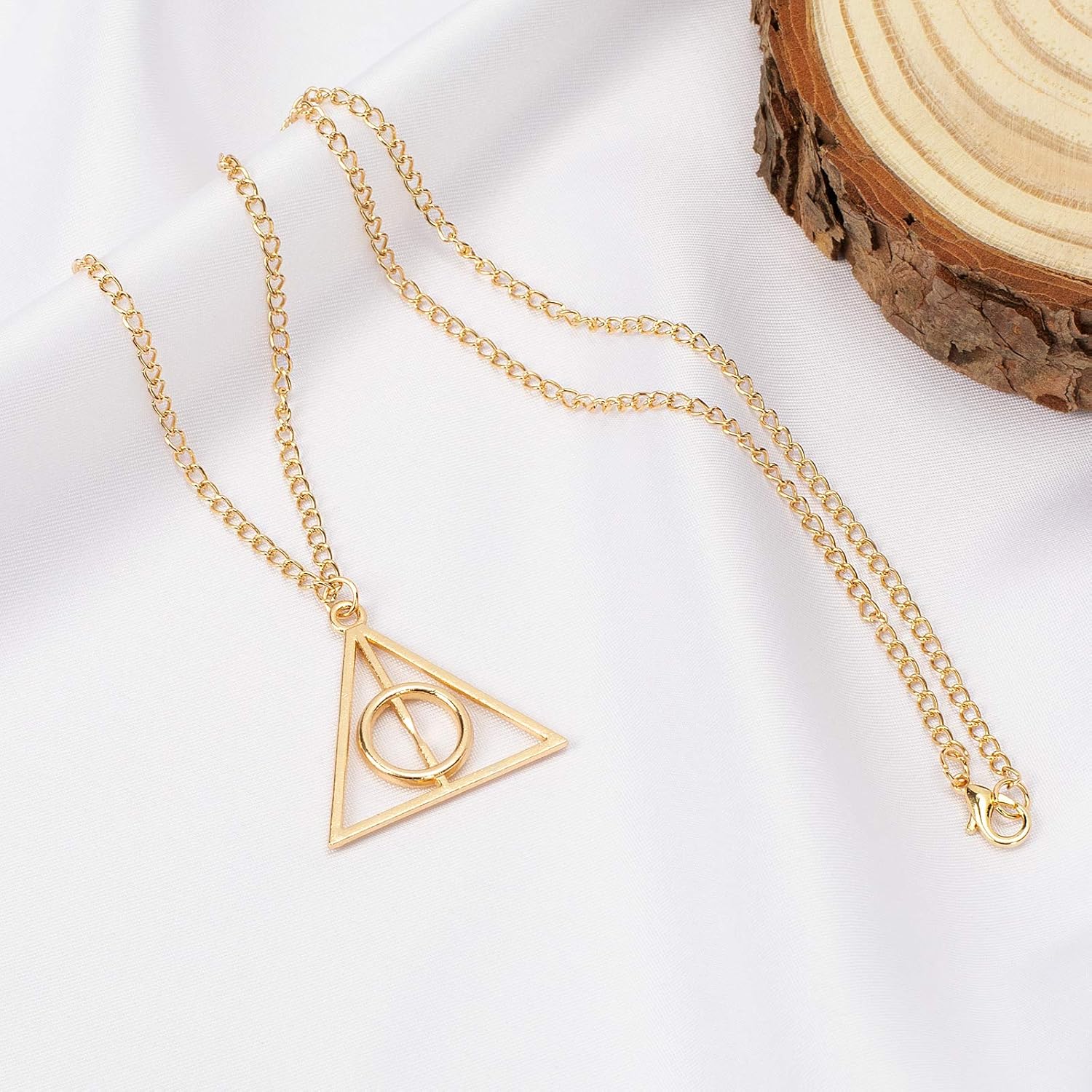18" Deathly Hallows Golden Snitch Necklace,Triangle Harry Potter Golden Necklaces Jewelry Charms Gift for Harry Potter Fans Decorations Magical Cosplay Costume Jewelry Accessories: Clothing