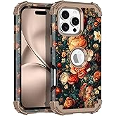 LONTECT for iPhone 16 Pro Max Case Shockproof 3 in 1 Heavy Duty Rugged Hybrid Sturdy High Impact Drop Protective Cover Flower Case for Apple iPhone 16 Pro Max 2024,Khaki