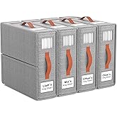 Joymeezo 4 Pack Bed Sheet Organizers and Storage(King &Queen Size) with an Elastic Strap, Foldable Closet Linen Sheet Storage Container, Sheet Set Box for Blankets, Duvet Covers and Pillowcase, Grey