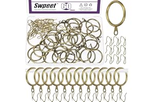Swpeet 60Pcs 32mm/1.3" Inner Diameter Bronze Metal Curtain Ring with Pin-on Drapery Hooks Assortment Kit, Drape Sliding Eyele