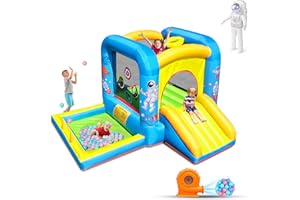 NBSPORT Inflatable Bounce House with Blower for Kids 3-6 y/o, Jumping Castle with Slide, 112x63x67'' Toddlers Bouncer with Ball Pit, Bouncy House for Indoor/Outdoor