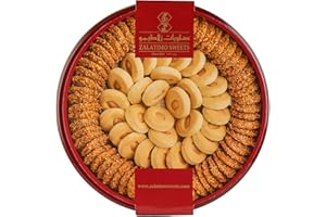 Zalatimo Sweets Since 1860, 100% All Natural Sesame & Butter Shortbread Cookies, Round Gift Tin, Slightly Sweet Cookies with No Preservatives, No Additives, No Corn Starch, No Syrups! 1.65Lbs