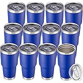Cool Yoleb 30 oz Tumbler with Lid Stainless Steel Tumblers Bulk Vacuum Insulated Cup Reusable Powder Coated Travel Mug Double Wall Leak Proof Cups Keep Cold Drinks for 12 Hours Blue, Set of 12