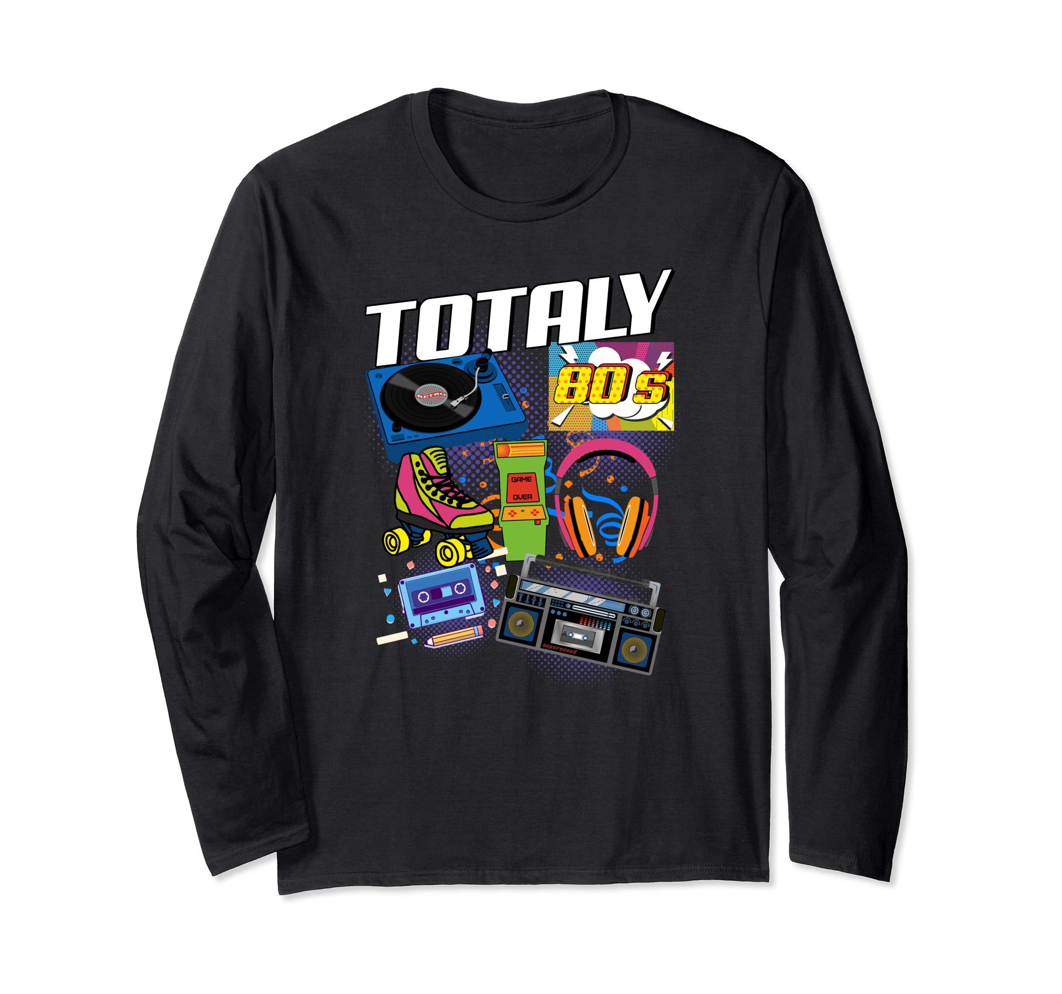 Retro 1980's Party Design Turntable Cassette Stereo Long Sleeve T-Shirt