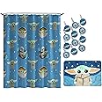 Jay Franco Star Wars The Mandalorian Blue Space 14 Piece Bathroom Set - Includes Shower Curtain, 12 Hooks, & Non-Slip Bath Ru