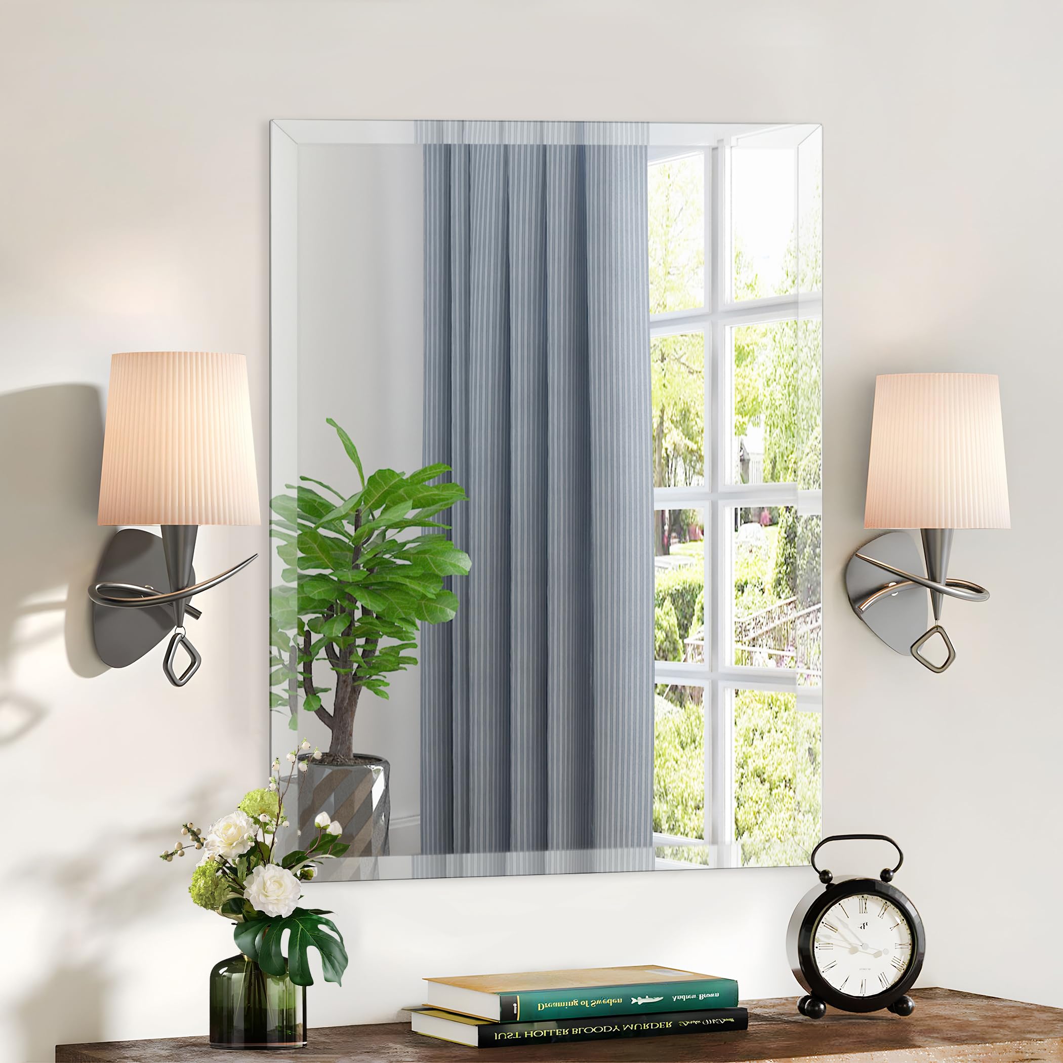 Photo 1 of CLBA 24x36 inch Rectangle Frameless Wall Mirror, 1" Polished Beveled Edge for Bathroom, Living Room, Bedroom