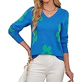 Womens V Neck Knit Sweaters Long Sleeve Lightweight Pullover Printed Cute Tops Winter Casual Fashion Outfits