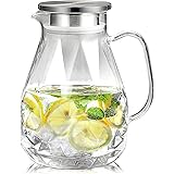 Sotya Glass Pitcher With Lid and Spout,60oz/1800ml Water Pitcher with Unique Diamond Pattern,Water Carafe for Hot/Cold Water,