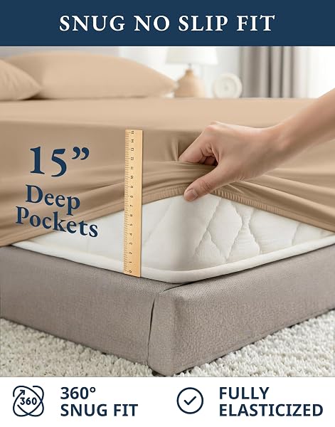 LANE LINEN 100% ORGANIC COTTON SHEETS SET, LONG- STAPLE PERCALE WEAVE ULTRA SOFT BEST- BEDDING SHEETS FOR BED, GOTS CERTIFIED, FITS MATTRESS UPTO 15INCH DEEP POCKET (KING, TAUPE)